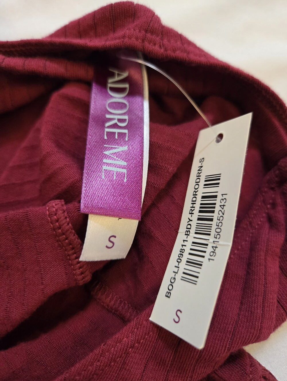 Adore Me Ribbed Lace-Trim Bodysuit - Wine - Picture 2 of 3